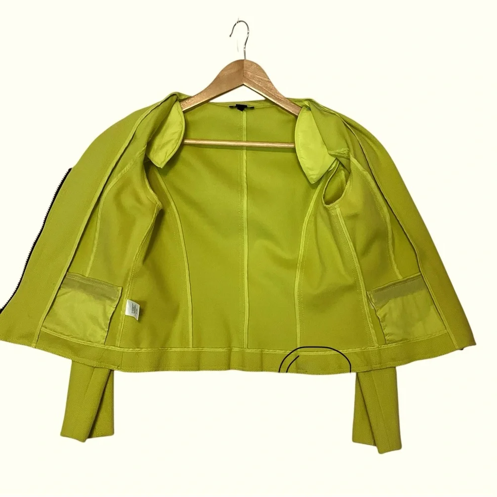 WORTH sz 2 Blazer Jacket 2 Way Front Zipper Pockets V Neck Unlined Chartreuse